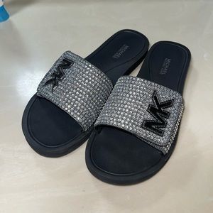 Women’s Rhinestone MK Logo Pool Slide Sandals